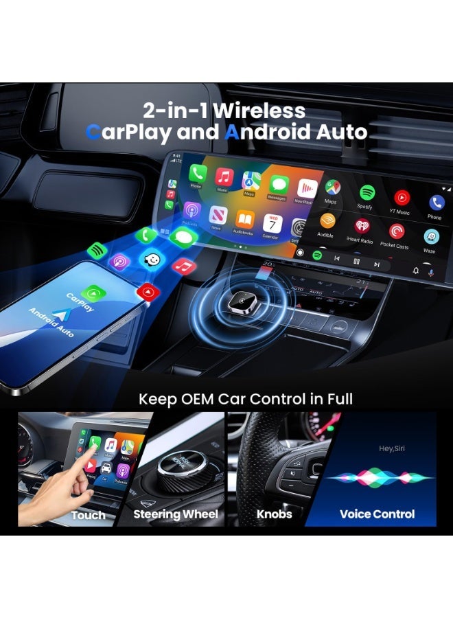Teeran Mini 2 in 1 Wireless CarPlay and Android Auto Adapter, Easy Setup Plug and Play, Fast Seamless Use Supports 1000+ Car's with Built-in Wired Car Play/Android Auto, Compact Sleek Design Car Adapter - Image 4
