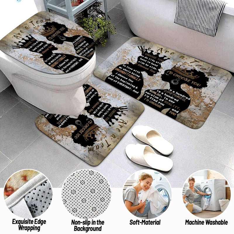 Omebero 4 Pcs Shower Curtain Set With Rugs Toilet Lid Cover Bath Mat  Romantic Black Man Women Couples Bathroom Sets With Shower Curtain And Hooks  Waterproof Fabric Black King Queen Shower Curtains - Image 3