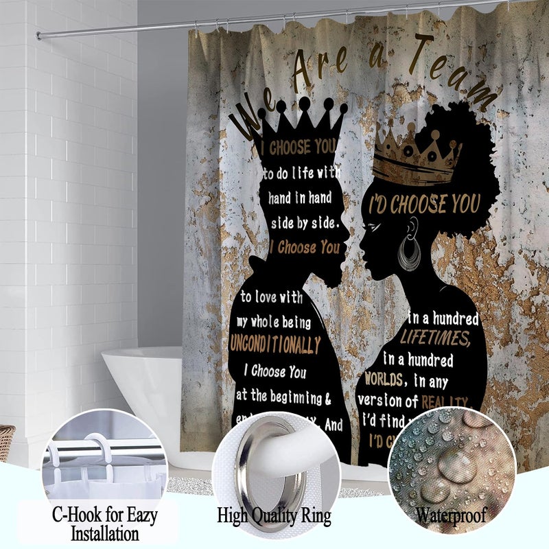 Omebero 4 Pcs Shower Curtain Set With Rugs Toilet Lid Cover Bath Mat  Romantic Black Man Women Couples Bathroom Sets With Shower Curtain And Hooks  Waterproof Fabric Black King Queen Shower Curtains - Image 2
