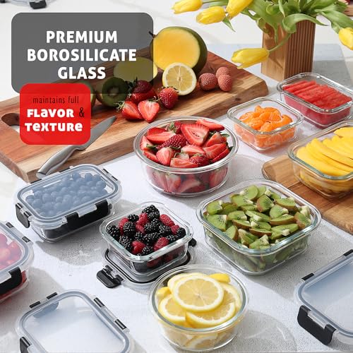 EATEX 24pc Glass Storage Containers with Lids, 12 Set Glass Food Storage Containers with 12 Airtight Lids, Pantry Kitchen Meal Prep Containers for Lunch, Freezer Storage Containers, Jet Black - Image 2