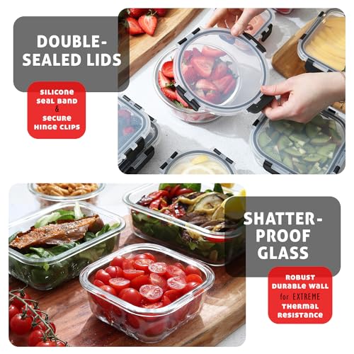 EATEX 24pc Glass Storage Containers with Lids, 12 Set Glass Food Storage Containers with 12 Airtight Lids, Pantry Kitchen Meal Prep Containers for Lunch, Freezer Storage Containers, Jet Black - Image 5