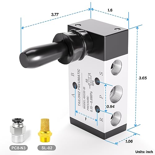 TAILONZ PNEUMATIC 3/8"NPT 5 Way 2 Postion Air Hand Lever Operated Valve Pneumatic Solenoid Valve Manual Control Push-Pull 4H310-10 - Image 2