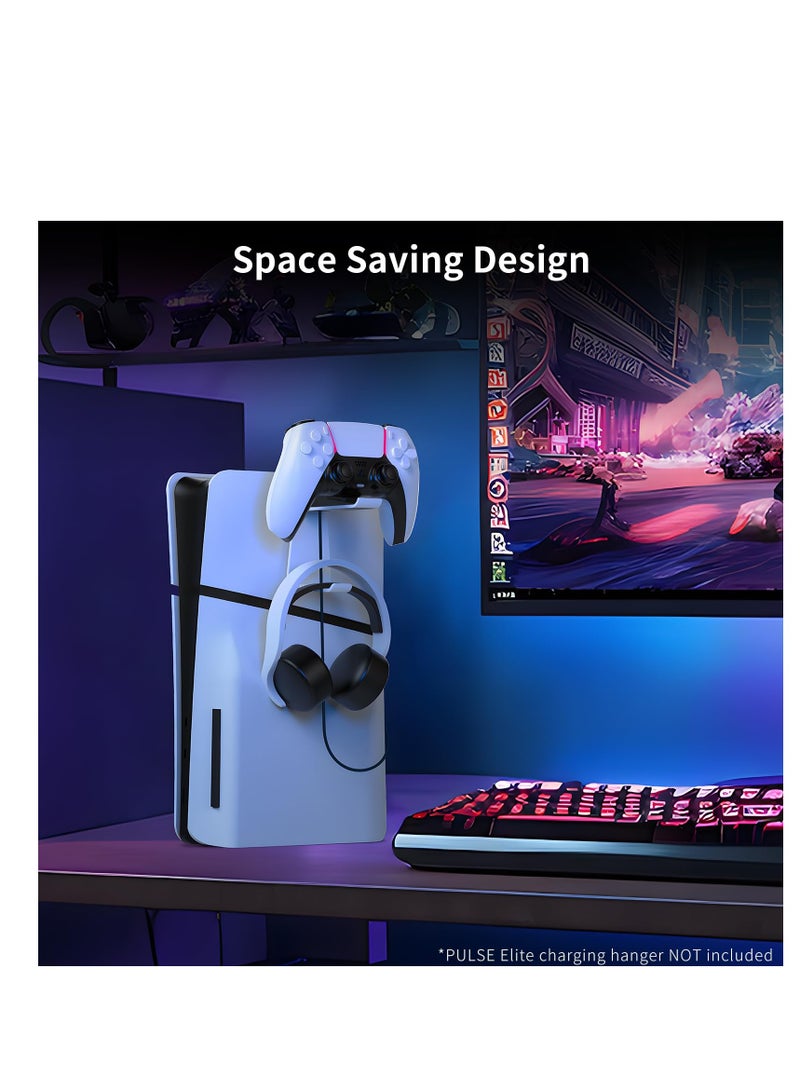 Excefore Headset Stand Compatible with PS5/PS5 Slim Headset, Pulse Elite Headset, Support Charging Dock, Headphone Stand for PS5 Headphone, Stay Organized on Console, Wall, Desk, White - Image 4