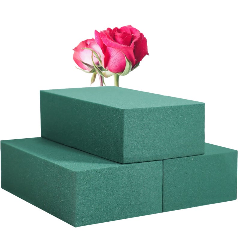 FLOFARE Pack of 3 Floral Foam Blocks Each (6"L x 3.38"W x 1.85"H) Green Wet & Dry Flower Foam for Fresh & Artificial Flower Arrangement, Plant Foam, Florist Supplies for DIYs, Arts, Crafts & Weddings - Image 1