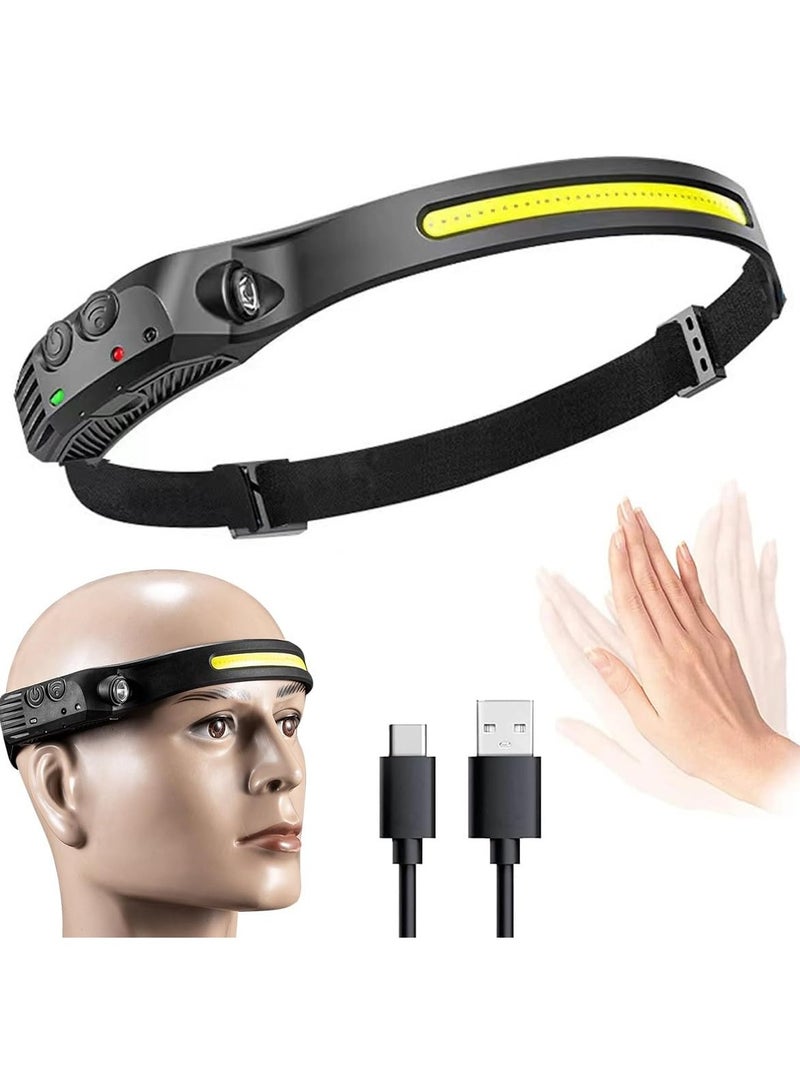 ارواق مصباح أمامي LED قابل لإعادة الشحن بشعاع 230 درجة للمصابيح الأمامية 1000+500 لومن، 5 أوضاع للمصابيح الأمامية مع مستشعر للحركة، للتخييم والجري والمشي لمسافات طويلة وصيد الأسماك - Image 1