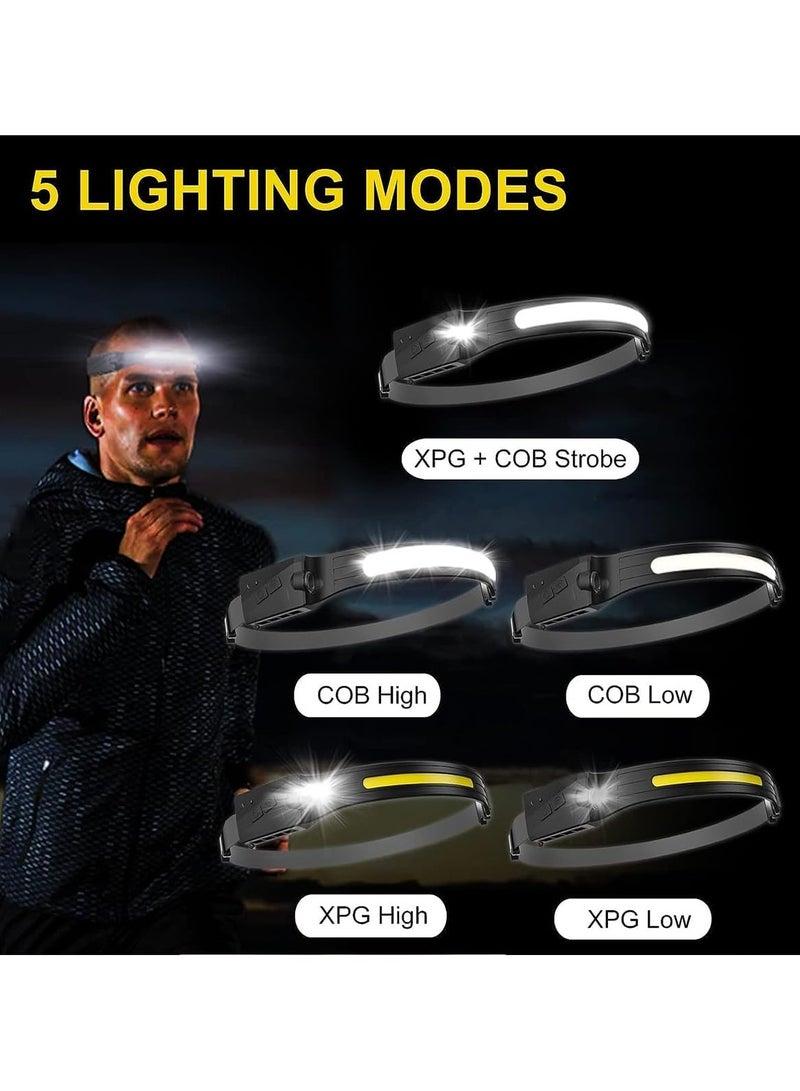 ارواق مصباح أمامي LED قابل لإعادة الشحن بشعاع 230 درجة للمصابيح الأمامية 1000+500 لومن، 5 أوضاع للمصابيح الأمامية مع مستشعر للحركة، للتخييم والجري والمشي لمسافات طويلة وصيد الأسماك - Image 3