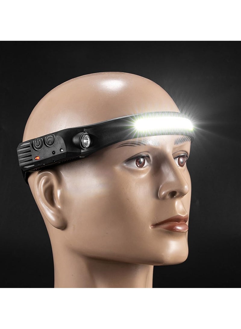 ارواق مصباح أمامي LED قابل لإعادة الشحن بشعاع 230 درجة للمصابيح الأمامية 1000+500 لومن، 5 أوضاع للمصابيح الأمامية مع مستشعر للحركة، للتخييم والجري والمشي لمسافات طويلة وصيد الأسماك - Image 2