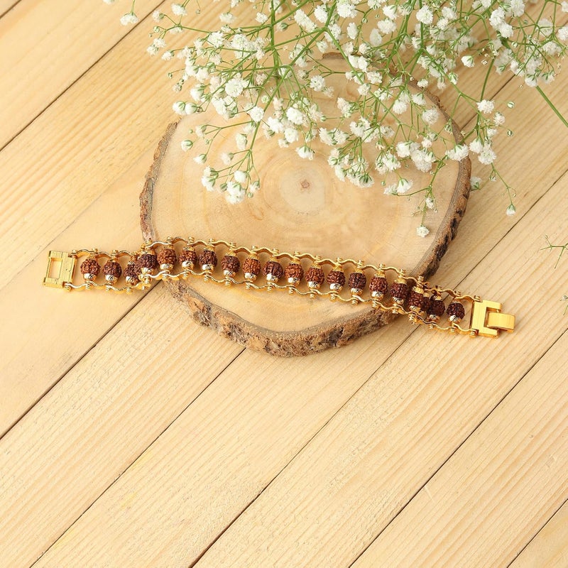 Divine Hindu Gold Plated Rudraksha Chain Bracelet | Lab Certified | 5 Mukhi Beads | Spiritual, Meditation, Energy | For Men & Women | Bead Size-6 MM - Image 2