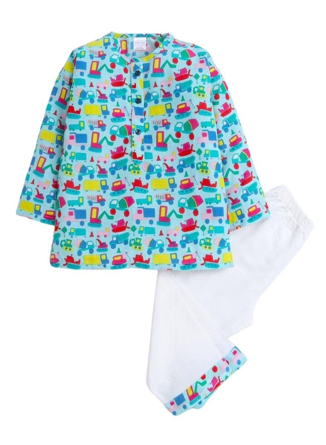 POLKA TOTS Boy’s Super Soft Cotton Kurta Pyjama Set |Night Suit for Kids Boys & Girls (2-3 Y - Multicolor Vehicle) - Image 1