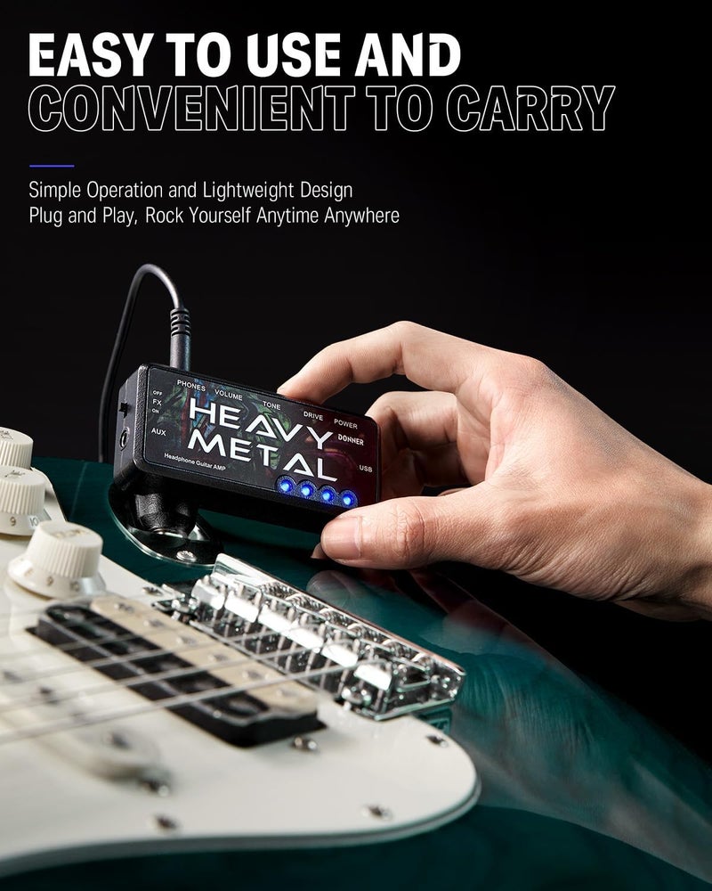 Donner Heavy Metal Guitar Headphone Amp - USB Rechargeable Mini Pocket Amplifier for Electric Guitar - Image 5