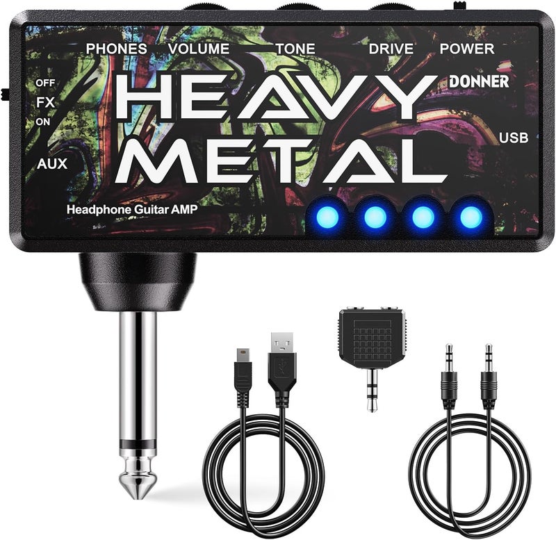 Donner Heavy Metal Guitar Headphone Amp - USB Rechargeable Mini Pocket Amplifier for Electric Guitar - Image 1