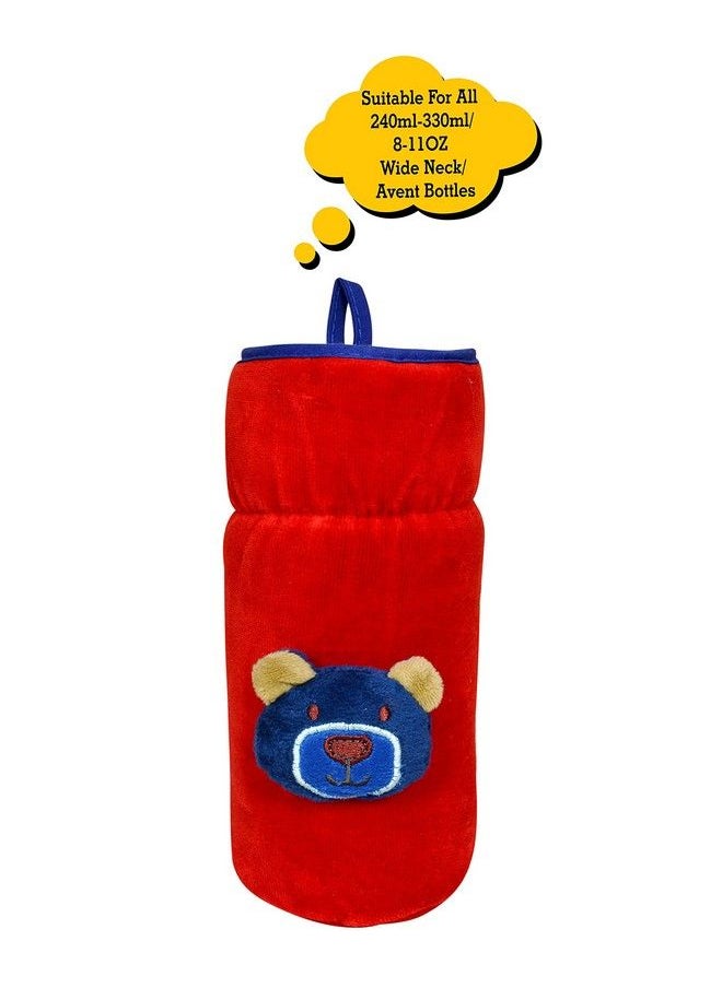 The Little Lookers For Philips Avent Broad Neck Feeders Soft Plush Stretchable Baby Feeding Bottle Cover With Easy To Hold Strap ; Suitable For 240 260Ml & 330Ml ; Cute Animated Patterned (Red)  - Image 1