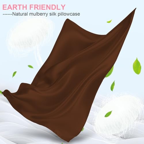 LYSHIN Silk Pillow Cases 2 Pack King Size with Hidden Zipper, Mulberry Silk Pillowcase for Hair and Skin, Smooth and Soft Breathable Cooling Silk Satin Pillowcase Set of 2, Gifts for Women，Brown - Image 2