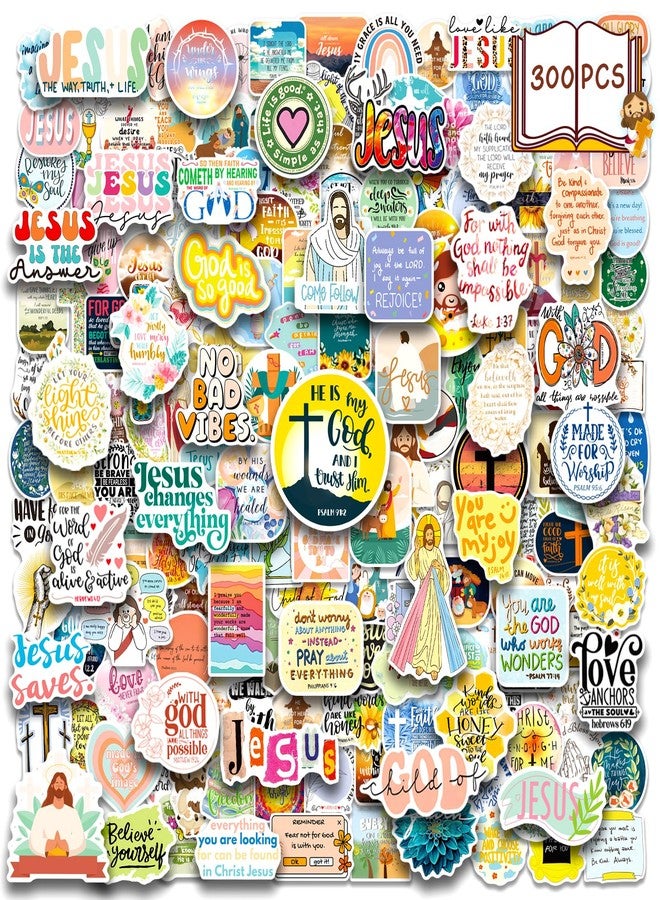 WAKEMOODEI 300PCS Inspirational Christian Stickers, Jesus Religious Stickers for Water Bottle Laptop Waterpooof Bible Verse Sticker for Kids Adults Women Faith Stickers - Image 1