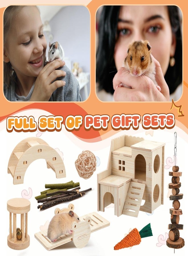 Sonwyoung 8 Pcs Hamster Cage Accessories Hamster Starter Kit with Maze Wood House, Bridge, Seesaw, Chew Toys Set for Gerbils and Mice Small Animals Habitat Supplies(Classic Villa) - Image 5