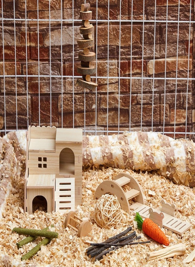 Sonwyoung 8 Pcs Hamster Cage Accessories Hamster Starter Kit with Maze Wood House, Bridge, Seesaw, Chew Toys Set for Gerbils and Mice Small Animals Habitat Supplies(Classic Villa) - Image 3