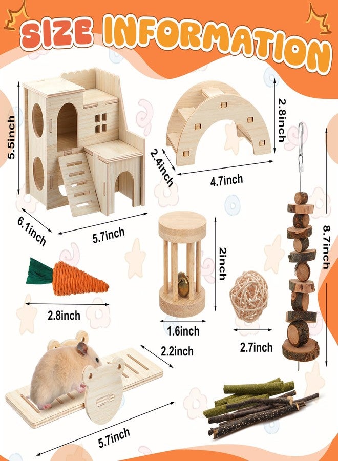 Sonwyoung 8 Pcs Hamster Cage Accessories Hamster Starter Kit with Maze Wood House, Bridge, Seesaw, Chew Toys Set for Gerbils and Mice Small Animals Habitat Supplies(Classic Villa) - Image 2