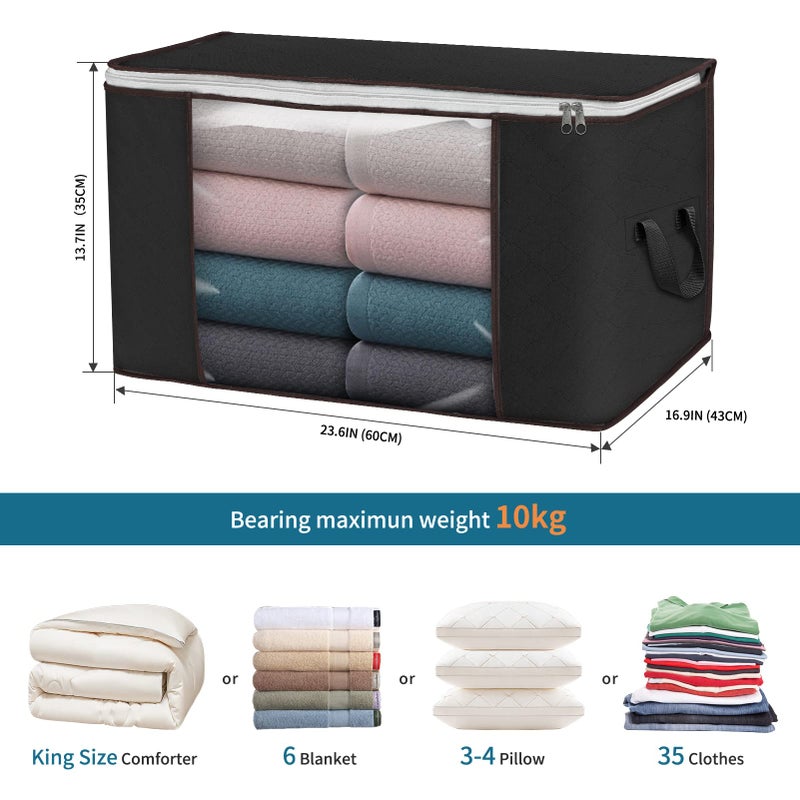 Budding Joy Large Storage Bags, 6 Pack Clothes Storage Bins Foldable Closet Organizers Storage Containers with Durable Handles Thick Fabric for Blanket Comforter Clothing Bedding 90 L (Black) - Image 2