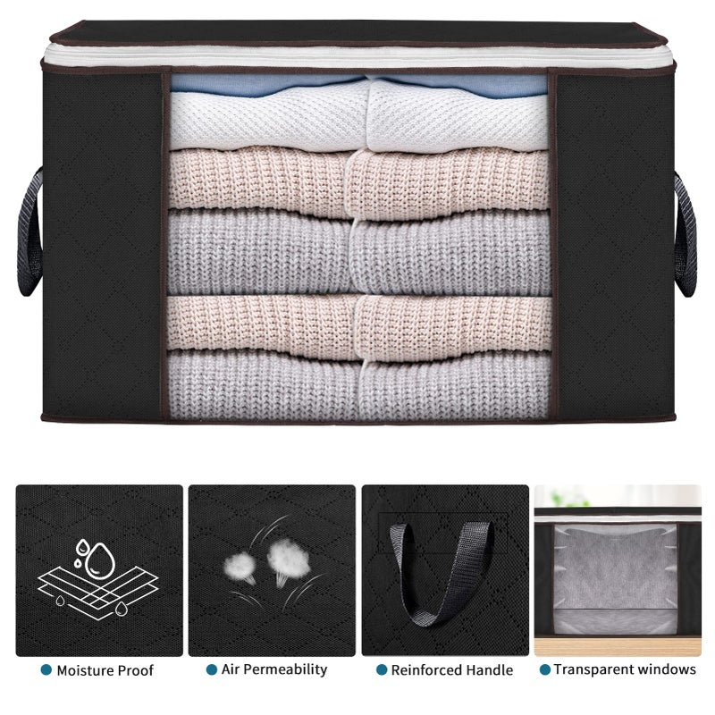 Budding Joy Large Storage Bags, 6 Pack Clothes Storage Bins Foldable Closet Organizers Storage Containers with Durable Handles Thick Fabric for Blanket Comforter Clothing Bedding 90 L (Black) - Image 4