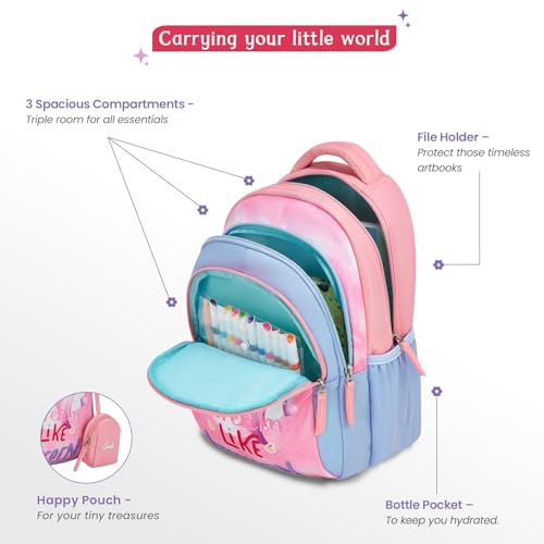 Genie Unicorn Dream School Backpack for Girls |15 In-20 Ltr with Three Compartments,Side Pockets and Light Weight with Padded Shoulders |Best for Books,Stationery, Lunch Box & Essentials - Pink - Image 3