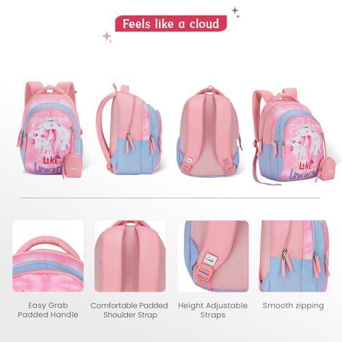Genie Unicorn Dream School Backpack for Girls |15 In-20 Ltr with Three Compartments,Side Pockets and Light Weight with Padded Shoulders |Best for Books,Stationery, Lunch Box & Essentials - Pink - Image 4