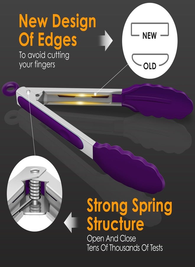 HOTEC Premium Stainless Steel Locking Kitchen Tongs with Silicon Tips, Set of 3-7", 9" and 12" (Purple) - Image 4