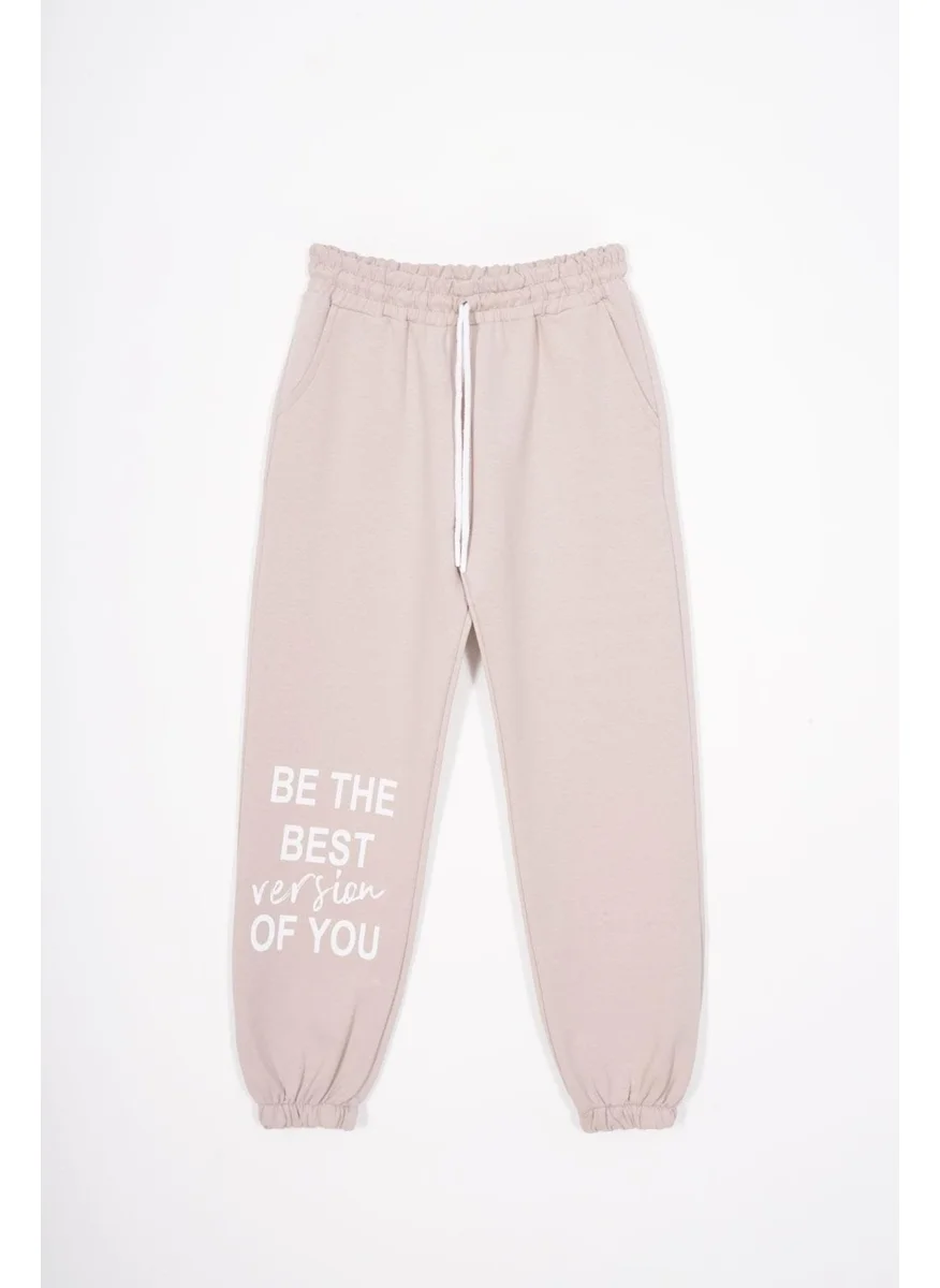 زيبكيدز Version Printed Elastic Leg Stone Color Girls Tracksuit Single Bottom