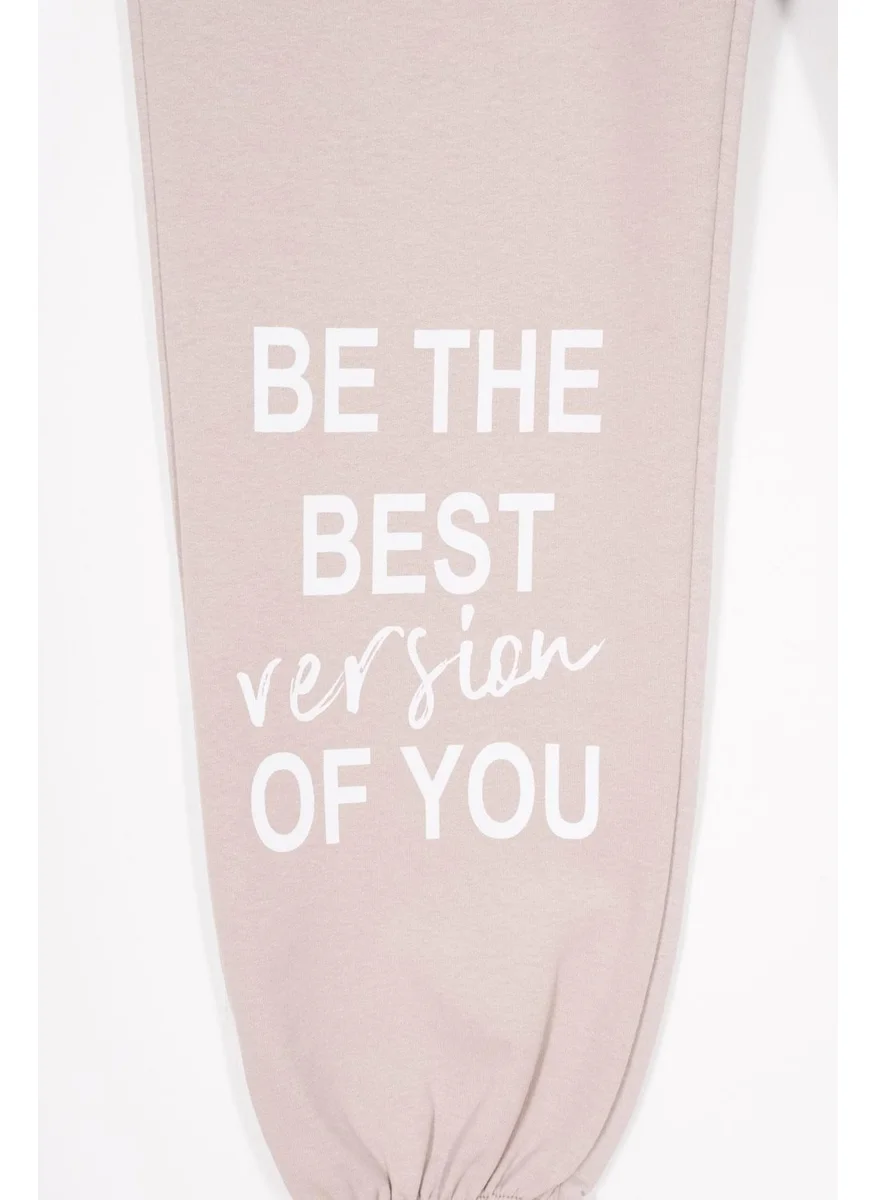 زيبكيدز Version Printed Elastic Leg Stone Color Girls Tracksuit Single Bottom