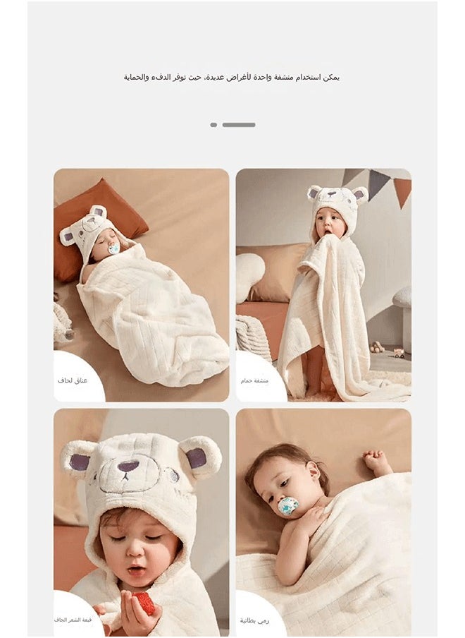 Riolio Baby Hooded Bath Towel - Luxurious Soft Care, Quick Absorption and Fast Drying, Safe Fluorescent-Free, 105x105cm, Perfect for Newborns and Toddlers  - Image 2