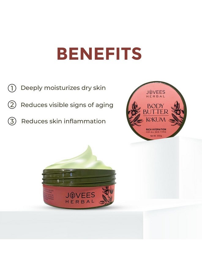 Jovees Herbal Kokum Body Butter For Dry, Itchy Skin & Stretch Marks | Kokum,Cocoa Butter,Almond & Olive Oil | Non - Sticky Intense Moisturization For All Skin Types- 200 gm - Image 4