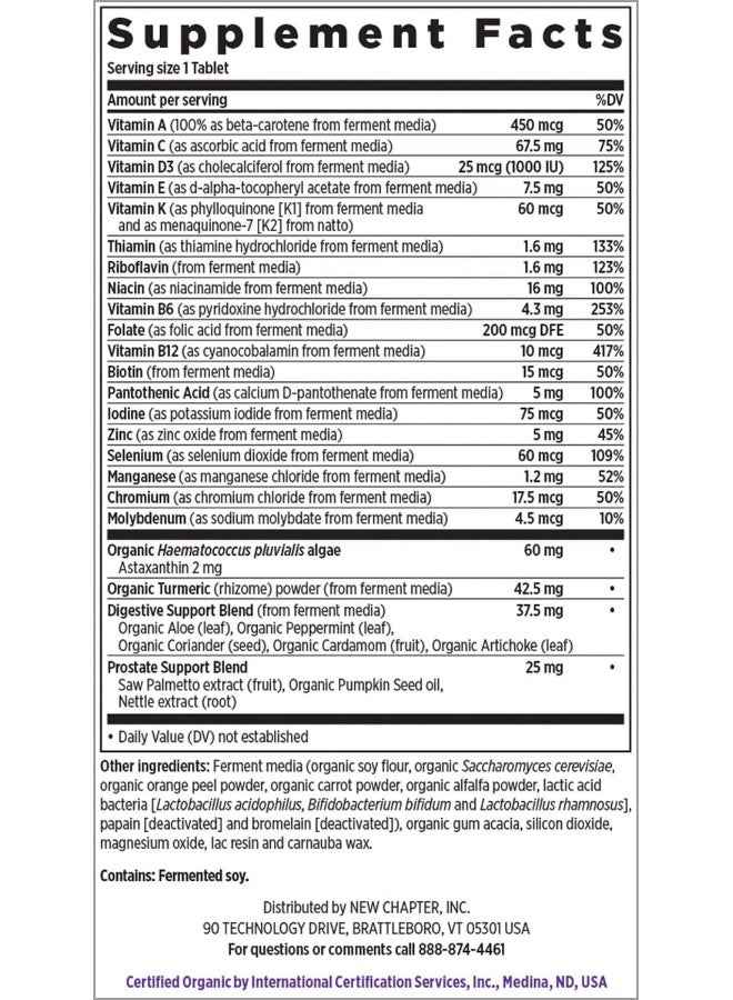 New Chapter Multivitamin For Men 50 Plus - Every Man'S One Daily 55+ With Fermented Probiotics + Whole Foods + Astaxanthin + Organic Non-Gmo Ingredients - 24Ct - Image 2