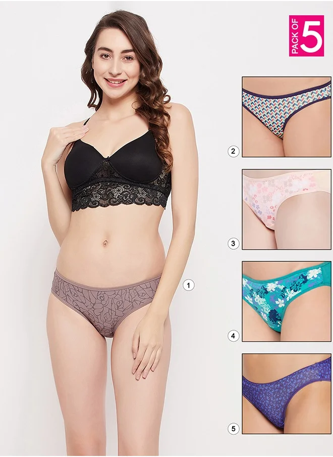 كلوفيا Clovia Pack of 5 Low Waist Printed Bikini Panty