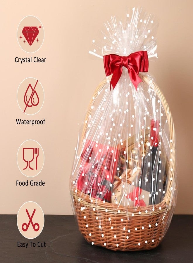 Mauproy 34 In x 100 Ft Mother's Day Clear Cellophane Wrap Roll, Extra Wide, 2.5 Mil Thick Transparent Wrapping Paper with White Dots for Baskets, Flower Bouquets (34" Fold into 17") - Image 4