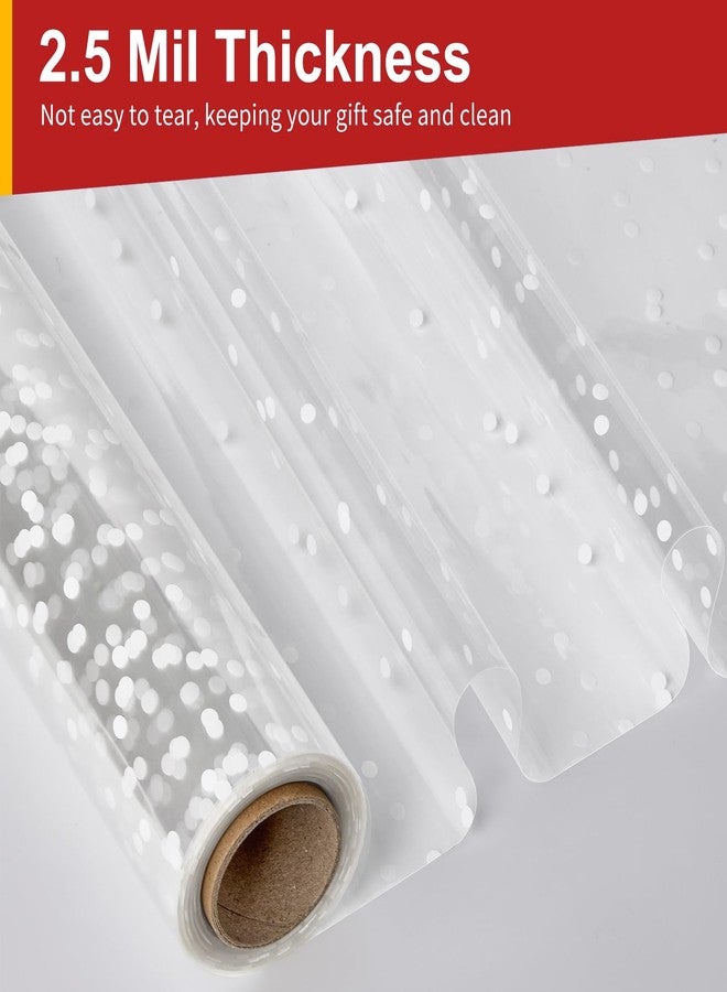 Mauproy 34 In x 100 Ft Mother's Day Clear Cellophane Wrap Roll, Extra Wide, 2.5 Mil Thick Transparent Wrapping Paper with White Dots for Baskets, Flower Bouquets (34" Fold into 17") - Image 3