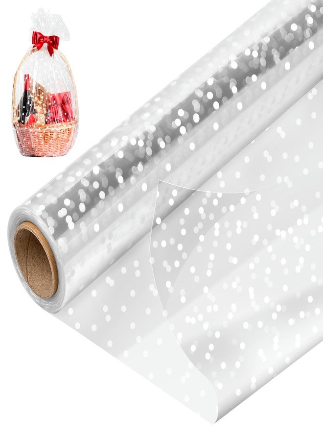 Mauproy 34 In x 100 Ft Mother's Day Clear Cellophane Wrap Roll, Extra Wide, 2.5 Mil Thick Transparent Wrapping Paper with White Dots for Baskets, Flower Bouquets (34" Fold into 17") - Image 1