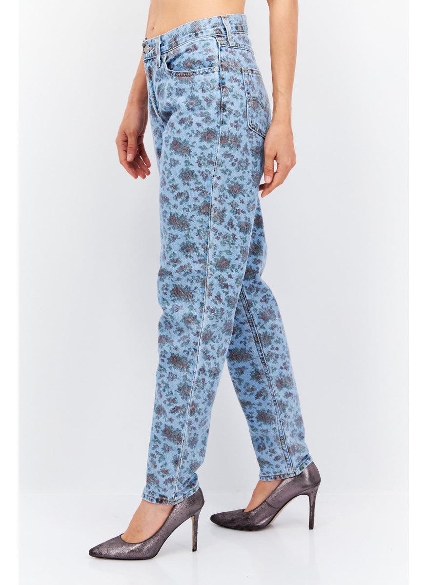 Levi's - Women Mom Fit Allover Print Non Stretchable Jeans, Blue Combo - Image 1