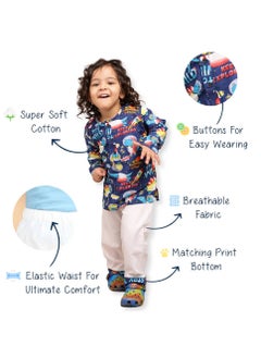 Polka Tots Polka Tots Full Sleeves Night Wear Space Kurta Pyjama - Blue  - Image 5