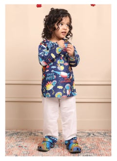 Polka Tots Polka Tots Full Sleeves Night Wear Space Kurta Pyjama - Blue  - Image 3