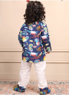 Polka Tots Polka Tots Full Sleeves Night Wear Space Kurta Pyjama - Blue  - Image 4
