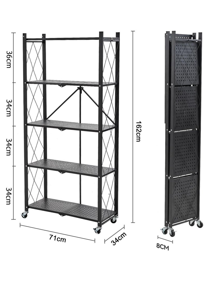 Chulovs Foldable Storage Shelves on Wheels, 5 Tier Shelves for Storage, Large Capacity Metal Shelving Units, No Assembly Storage Rack for Garage, Kitchen, Basement, Kitchen Shelf Organizer  - Image 3