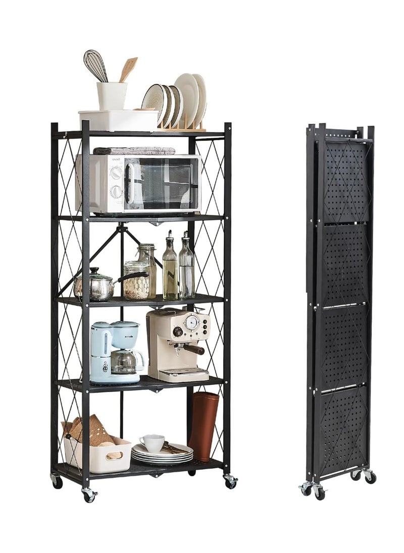 Chulovs Foldable Storage Shelves on Wheels, 5 Tier Shelves for Storage, Large Capacity Metal Shelving Units, No Assembly Storage Rack for Garage, Kitchen, Basement, Kitchen Shelf Organizer  - Image 1