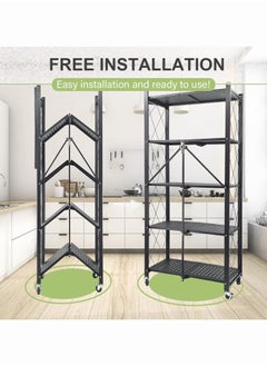 Chulovs Foldable Storage Shelves on Wheels, 5 Tier Shelves for Storage, Large Capacity Metal Shelving Units, No Assembly Storage Rack for Garage, Kitchen, Basement, Kitchen Shelf Organizer  - Image 2