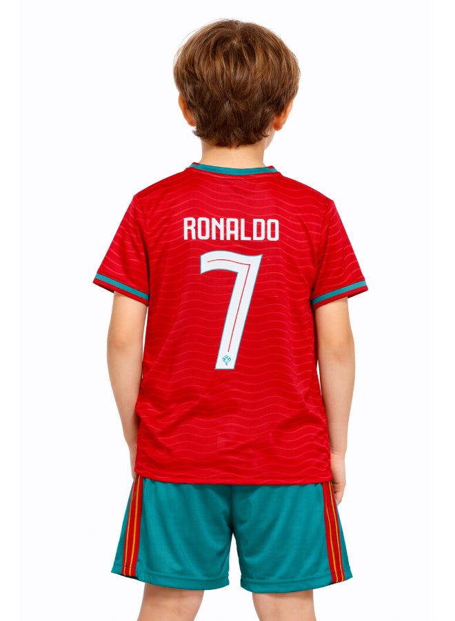 Toyland Portugal Football Team Kids Jersey Set – Boys Number 7 Style T-Shirt & Shorts Kit, Breathable Sports Outfit-Size 26 (8-7 Year) - Image 3