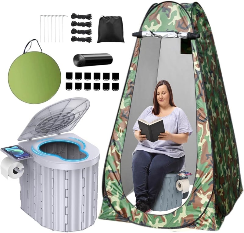 FENNIDICE Portable Toilet for Camping with Pop-Up Privacy Tent, 14.5'' Portable Potty for Adults, Ultralight Foldable Camping Toilet, Compact for Hiking, RV Travel, Trucker, Fishing, Beach (Gray+Tent) - Image 1