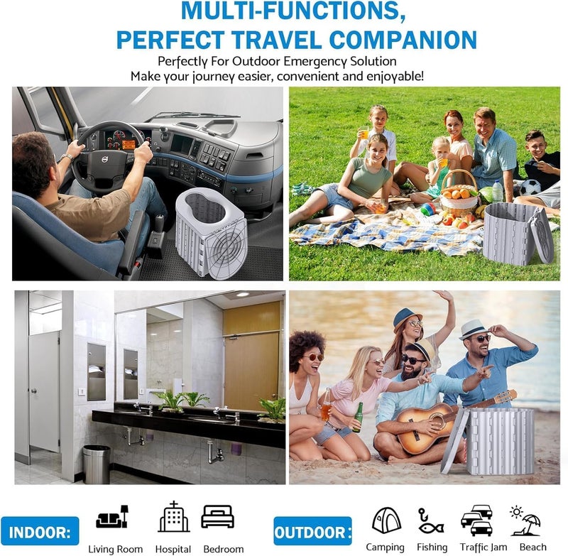FENNIDICE Portable Toilet for Camping with Pop-Up Privacy Tent, 14.5'' Portable Potty for Adults, Ultralight Foldable Camping Toilet, Compact for Hiking, RV Travel, Trucker, Fishing, Beach (Gray+Tent) - Image 4