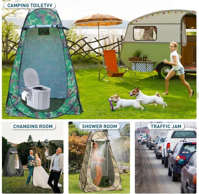 FENNIDICE Portable Toilet for Camping with Pop-Up Privacy Tent, 14.5'' Portable Potty for Adults, Ultralight Foldable Camping Toilet, Compact for Hiking, RV Travel, Trucker, Fishing, Beach (Gray+Tent) - Image 2