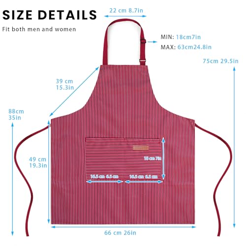 BeLuyi 2 Pack Adjustable Bib Apron with 2 Pockets Chef Cooking Kitchen Restaurant Aprons for Women Men (Wine/Black Pinstripes) - Image 3