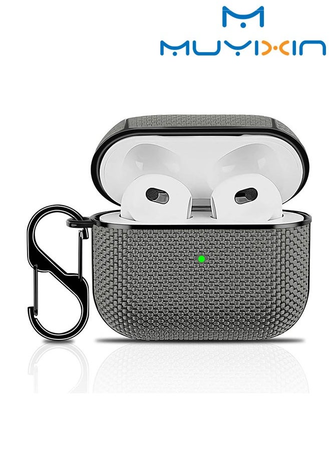 Muyixin حافظة حماية لسماعات Apple AirPods الجيل الثالث (2021) مع غطاء حماية كامل مضاد للخدش ومقاوم للسقوط مع سلسلة مفاتيح ومصباح LED أمامي مرئي باللون الرمادي  - Image 1