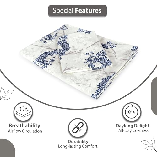 Divine Casa 144 TC 100% Cotton Double Bedsheet with 2 Pillow Covers | Skin-Friendly Fabric for Everyday Comfort | 254 X 222 CM | Floral Pattern | Grey Blue - Image 4