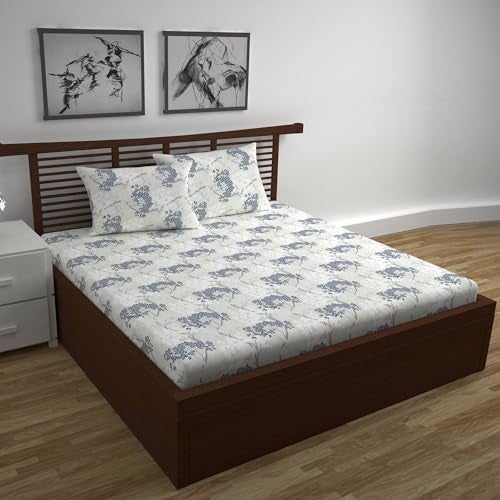 Divine Casa 144 TC 100% Cotton Double Bedsheet with 2 Pillow Covers | Skin-Friendly Fabric for Everyday Comfort | 254 X 222 CM | Floral Pattern | Grey Blue - Image 3